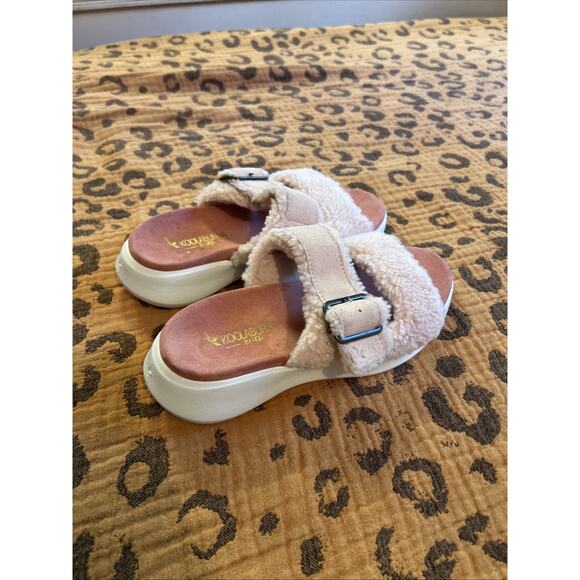 Koolaburra Ugg Sherpa Leather Slides Platform Pink Women’s Size 5 Sandals - Picture 3 of 7